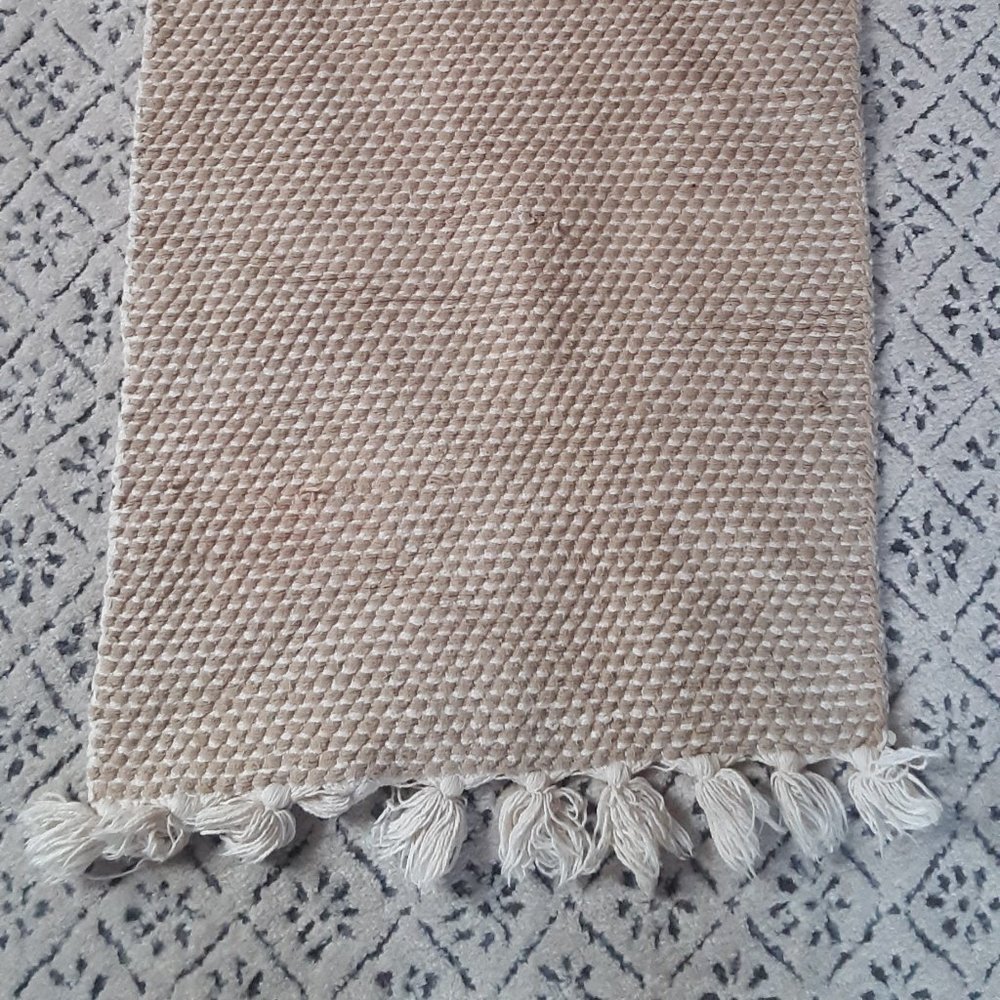 Pair of IKEA Approx. 2x3 Off-White Throw Rugs with Tassels